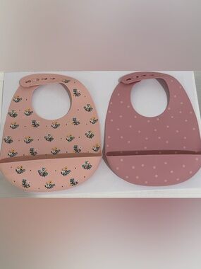 cloud island Silicone Bibs - Blush Floral & Dusty Rose Dot (2-Pack)